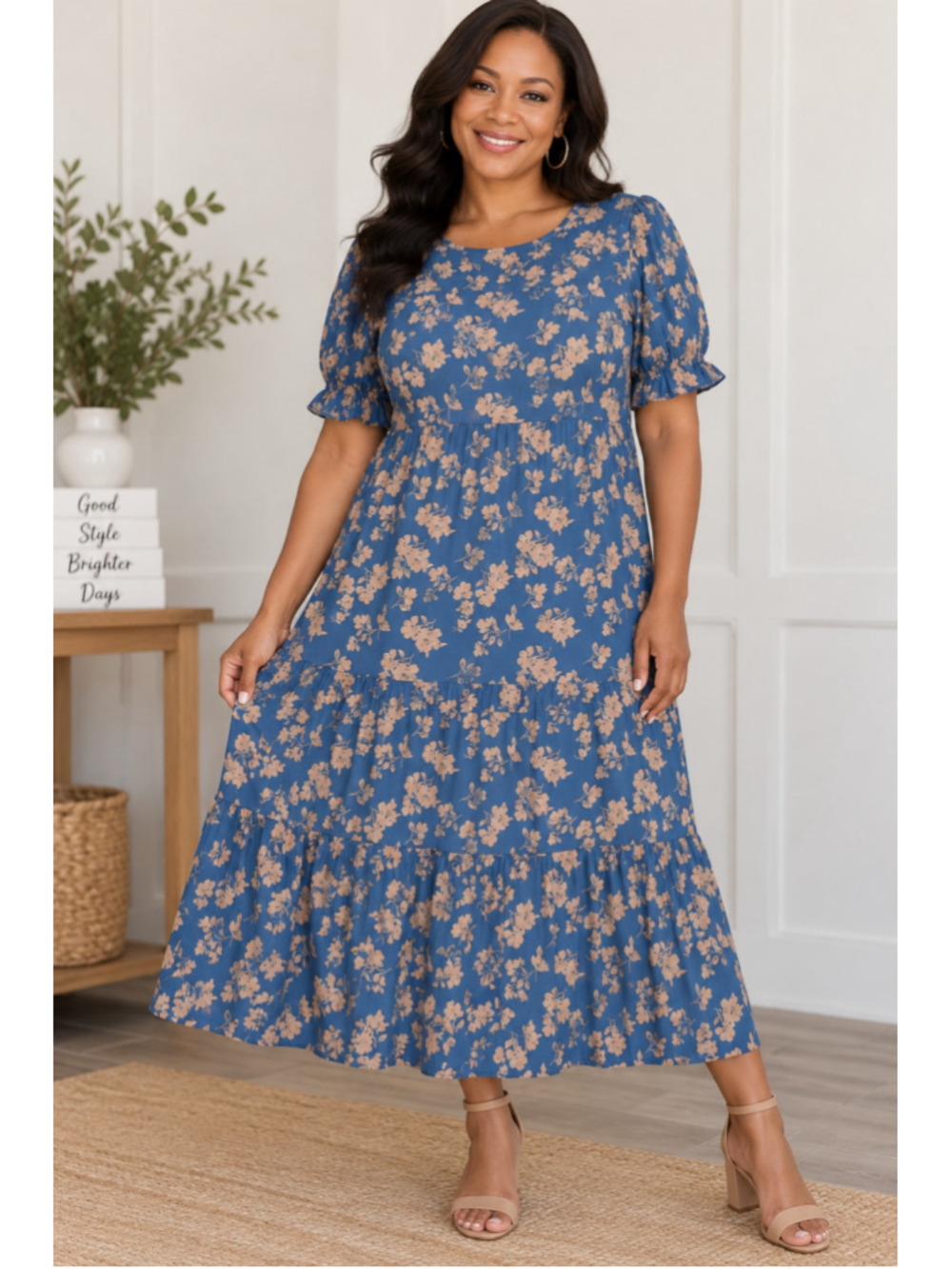 PRETTYGARDEN Floral Maxi Dress, Blue & Beige, Women's Size M